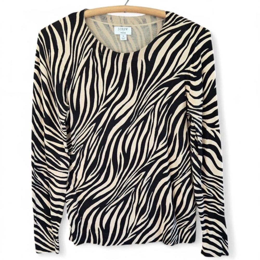 J. Crew Factory Zebra Print Crewneck Sweater in Black and Cream